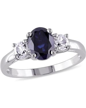 Amour Oval Cut Created And Created Sapphire 3-Stone Ring - Blue