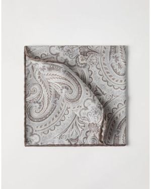 Brunello Cucinelli Silk Paisley Pocket Square - Grey