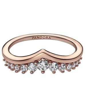 PANDORA 14K Rose-Plated Timeless Wish Pave Ring - Brown