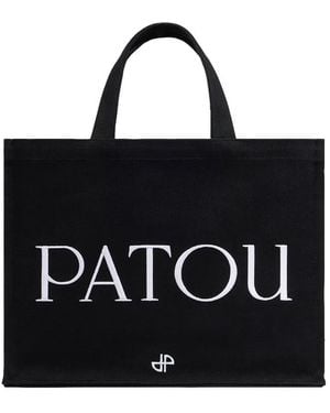 Patou Medium Tote Bag With Logo - Black