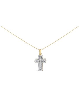 Haus of Brilliance 14K 2.0 Cttw Multi-Row Diamond Cross Pendant Necklace - Metallic