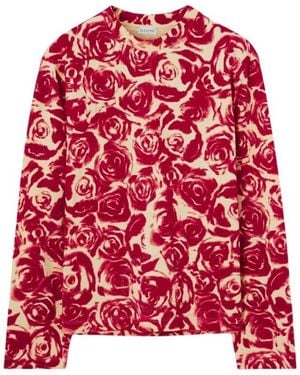 Burberry Long Sleeve Rose Pattern Cotton Top - Red