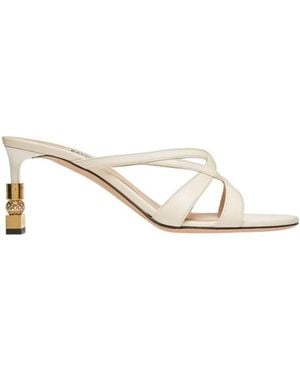 Bally Carolyn Leather Block Slide Sandals, Brand Size 39 Us - Metallic