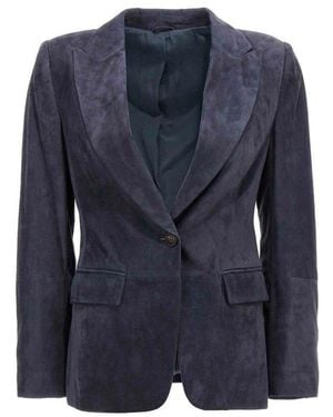 Brunello Cucinelli Dark Suede Blazer, Brand Size 44 (Us - Blue