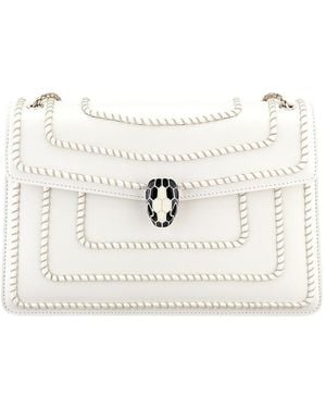 BVLGARI Serpenti Forever Woven Chain Leather Shoulder Bag - White
