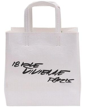 KENZO Logo-Printed Leather Tote Bag - White
