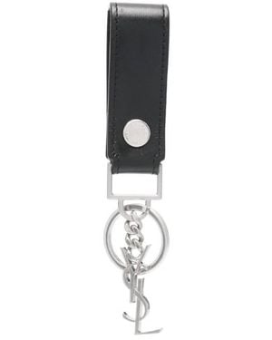 Saint Laurent Smooth Leather Cassandre Key Ring - Black