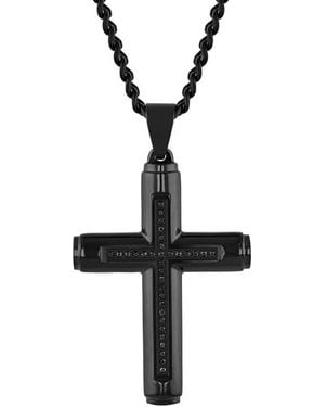Robert Alton 15 Ctw Raised Stainless Steel Cross Pendant With Diamonds - Black