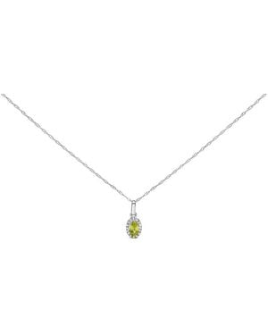 Haus of Brilliance 10K 5X3Mm Peridot And Diamond Accent Halo Oval Shape Pendant Necklace - Metallic