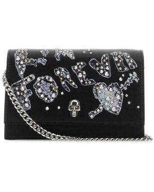 McQueen Leather Small Skull Clutch - Black