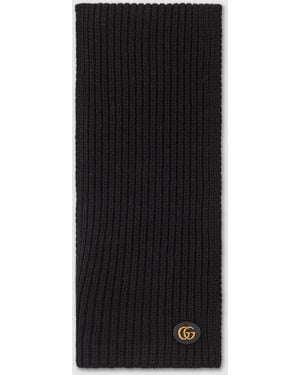 Gucci Wool Cashmere Scarf With Double G - Black
