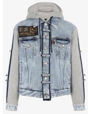 Roberto Cavalli Hybrid Denim Jersey Hooded Jacket, Brand Size 46 Us - Blue