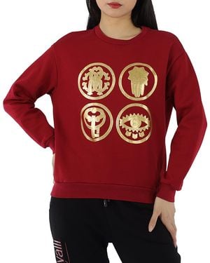 Roberto Cavalli Ladies Carmine Lucky Symbol Print Cotton Sweatshirt, Brand Size 40 (Us - Red