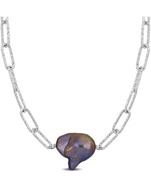 Amour 13-14Mm Cultured Freshwater Baroque Pearl Paperclip Necklace - Metallic