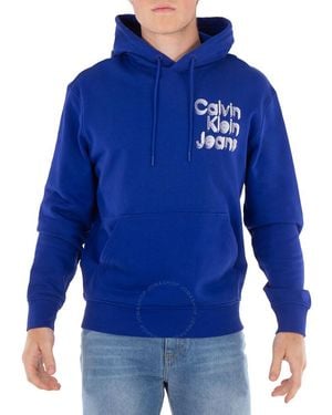 Calvin Klein Stacked Euphoric Logo Print Hoodie - Blue