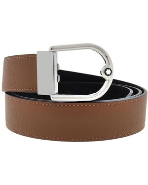 Montblanc Horseshoe Buckle Grainy 35Mm Reversible Leather Belt - Brown
