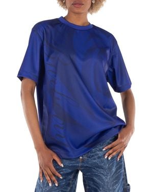 Burberry Crew Neck Rose Print T-Shirt - Blue