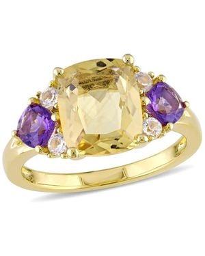 Amour 3 1/4 Ct Tgw Cushion-Shape Citrine, Amethyst And Topaz Ring - Metallic