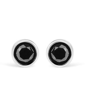 Haus of Brilliance 925 Sterling 2.00 Cttw Round Brilliant-Cut Diamond Bezel-Set Stud Earrings - Black