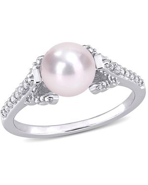 Amour 7-7.5Mm Freshwater Cultured Pearl And Diamond Accent Vintage Ring - Metallic