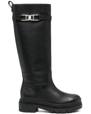 Ferragamo Vara Chain Knee-High Boots - Black