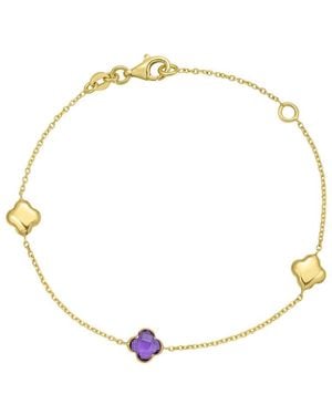 Kylie Harper Ladies 14K Amethyst Clover Gemstone Station Bracelet - Metallic