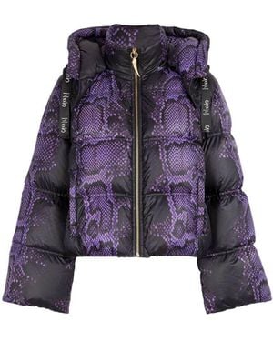 Roberto Cavalli Python Print High Neck Padded Jacket, Brand Size 40 Us - Purple