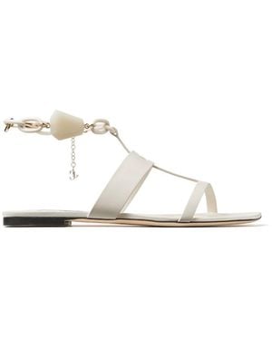 Jimmy Choo Reed Leather Flat Sandals, Brand Size 36 Us - Natural