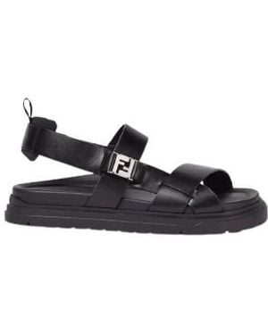 Fendi Ff Interwoven Bands Sandals, Brand Size 7 Us - Black