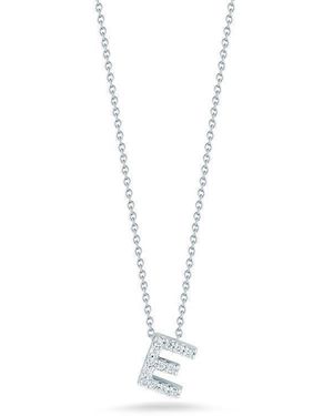 Roberto Coin 18k White Gold Tiny Treasures Diamond Letter E Necklace - Metallic