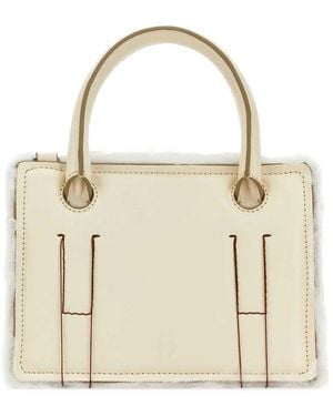 Dentro Ivory Leather Mini Otto Handbag - Metallic