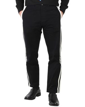 Roberto Cavalli Straight Leg Striped Cotton Trousers, Brand Size 52 (Waist - Black