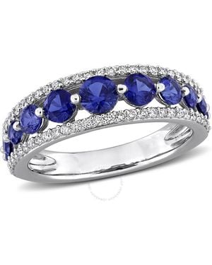 Created Forever 1 1/2Ct Tgw Created Sapphire And 1/3Ct Tw Lab-Grown Diamond Graduated Ring - Blue