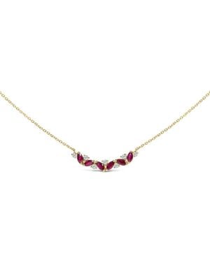 Haus of Brilliance 14K Ruby And Diamond Trio Bar Line Necklace (I-J Colour, Si2-I1 Clarity) - Metallic