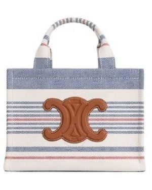 Celine Thais Cabas Stripped Handbag - Blue