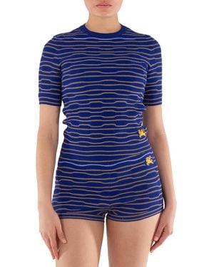 Burberry Striped Cotton Blend Cropped Top - Blue