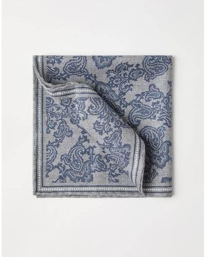 Brunello Cucinelli Fog Silk Paisley Pocket Square - Blue