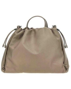 Brunello Cucinelli Taupe Leather Drawstring Bag - Natural