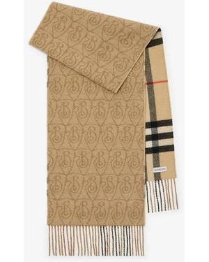 Burberry Reversible B Shield Fringed Cashmere Scarf - Natural