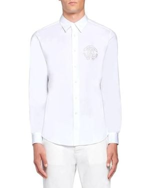 Roberto Cavalli Slim Fit Rc Logo Cotton Poplin Shirt, Brand Size 50 (Us - White