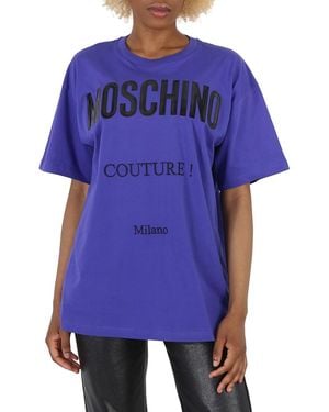 Moschino Logo-Printed Crewneck T-Shirt - Purple