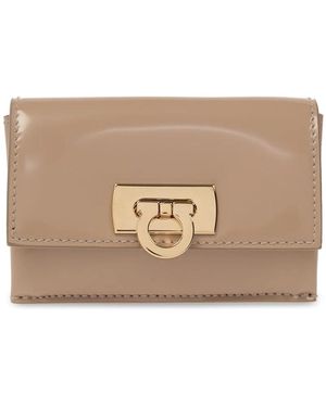 Ferragamo Salvatore Card Case With Gancini Clasp - Natural