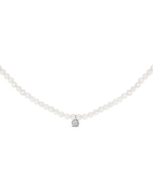 Haus of Brilliance Sterling Moonstone Bead Station Necklace With Diamond Accent - Metallic