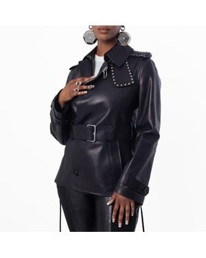 Burberry Belted Leather Trench Jacket, Brand Size 6 Us - Blue