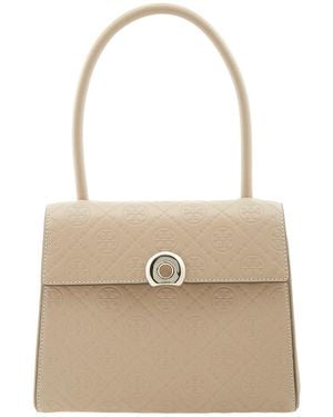 Tory Burch T Monogram Leather Small Deville Bag - Natural