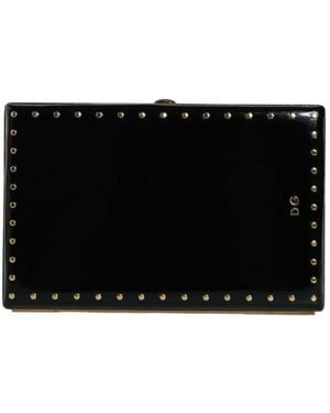 Dolce & Gabbana Leather Studs Frame Clutch Evening Purse Bag - Black