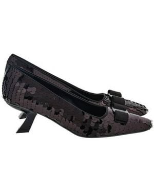 Ferragamo Anz Sequin Vara Bow Court Shoes - Black