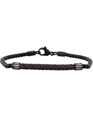 Robert Alton Stainless Steel Finish With Woven Leather Accent Bracelet - Black