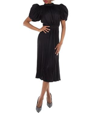 ROTATE BIRGER CHRISTENSEN Puff-Sleeved Mandarin-Collar Woven Midi Dress - Black