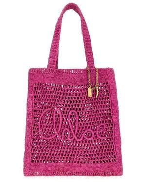Chloé Chlo Fuchsia Raffia Summer Banana Shoulder Bag - Pink